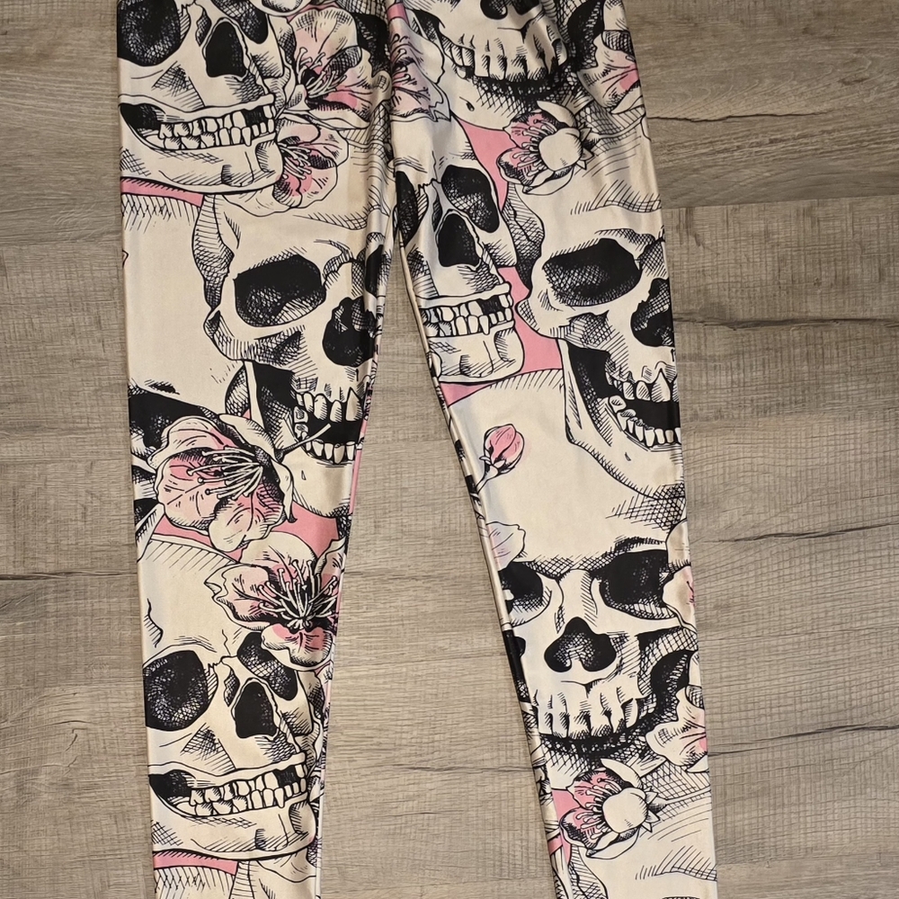 Skull and Floral Print Leggings XXL 3XL - Picture 5 of 7